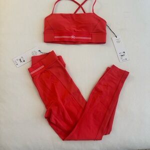 ALO Yoga Candy Red Bra and Leggings